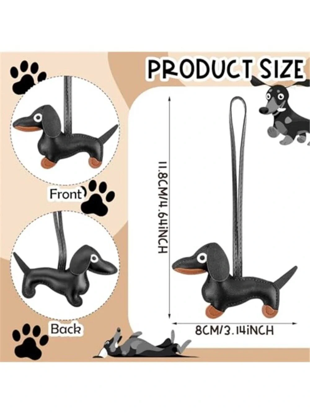 Dachshund Keychain, Dog Shaped Keychain Keyring Cute Leather Animal Key Holder